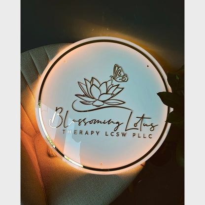 Blossoming Lotus Therapy Acrylic Business Logo Sign - Shineneon