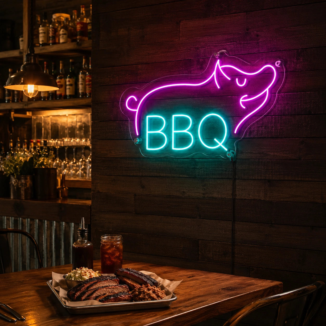 Blue BBQ Pig Outline Neon Sign LED Neon Sign real lifestyle scene