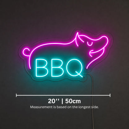 Blue BBQ Pig Outline Neon Sign LED Neon Sign size image