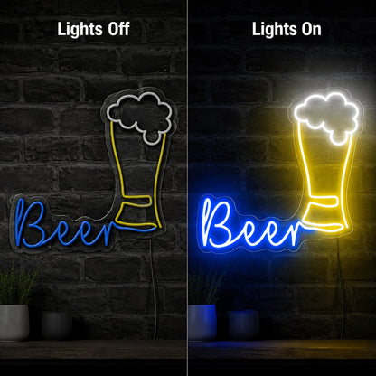 Blue Beer Brick Neon Sign LED Neon Sign day and night comparison