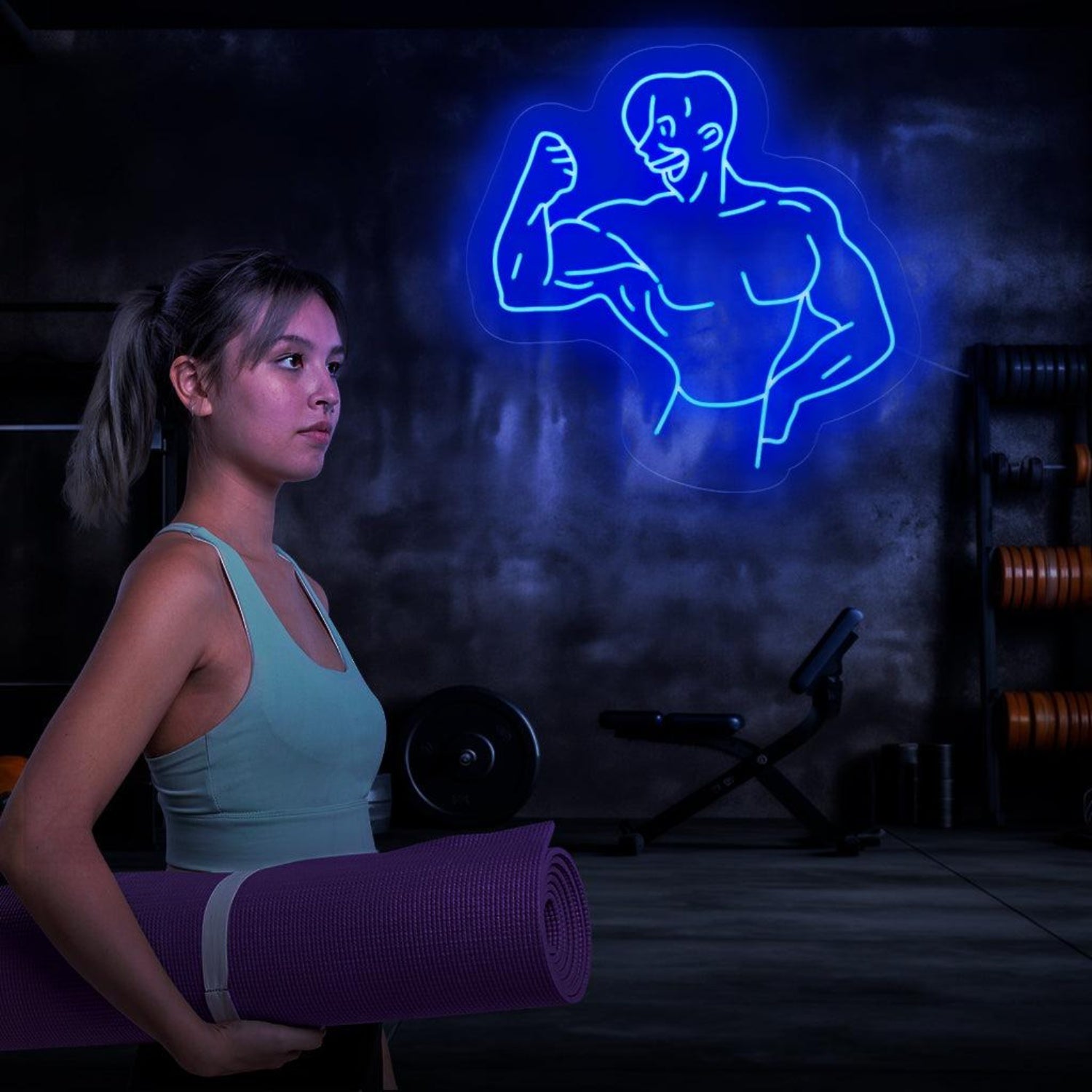 Blue Bodybuilder Silhouette Led Neon Sign For Gym Wall Art | Shineneon