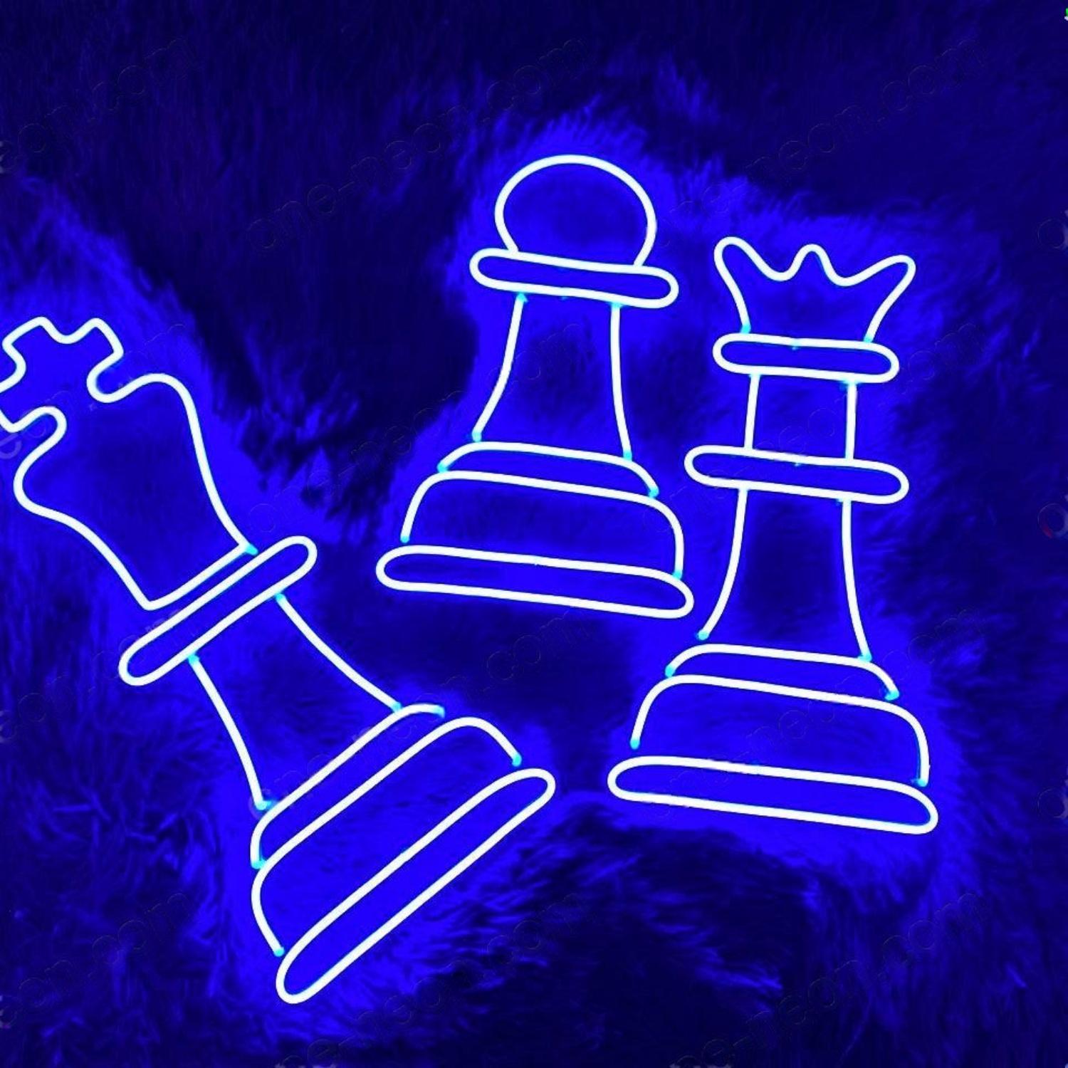 Blue Chess Kings Pawn Queen Led Neon Sign For Game Rooms Cafes | Shineneon