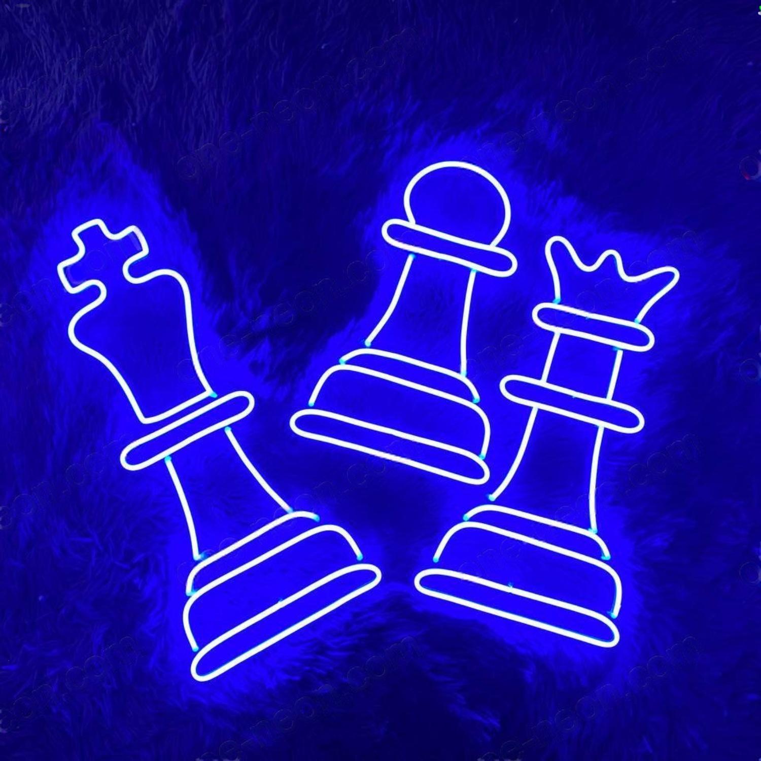 Blue Chess Kings Pawn Queen Led Neon Sign For Game Rooms Cafes | Shineneon
