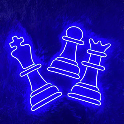 Blue Chess Kings Pawn Queen Led Neon Sign For Game Rooms Cafes | Shineneon