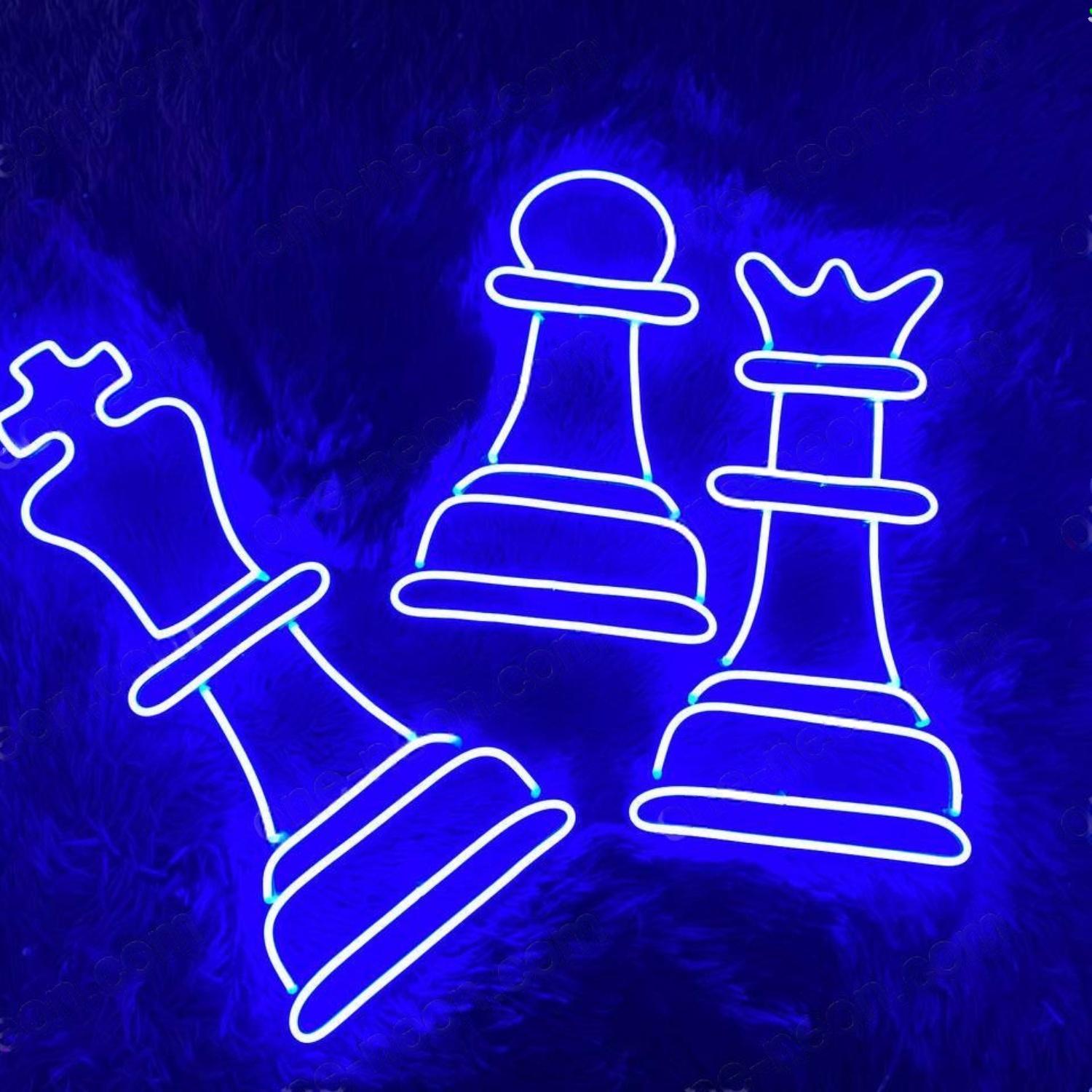 Blue Chess Kings Pawn Queen Led Neon Sign For Game Rooms Cafes | Shineneon
