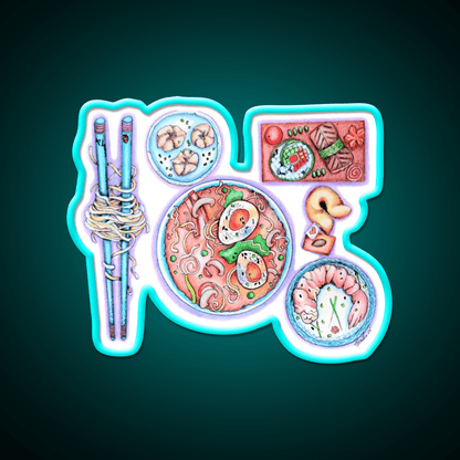 Blue Chopsticks Noodles Led Neon Sign Chinese Food Rgb Color - Shineneon