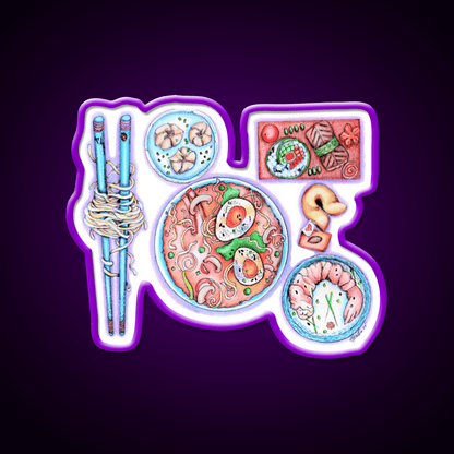 Blue Chopsticks Noodles Led Neon Sign Chinese Food Rgb Color - Shineneon