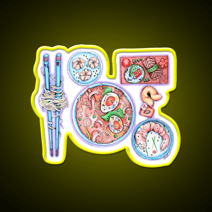 Blue Chopsticks Noodles Led Neon Sign Chinese Food Rgb Color - Shineneon