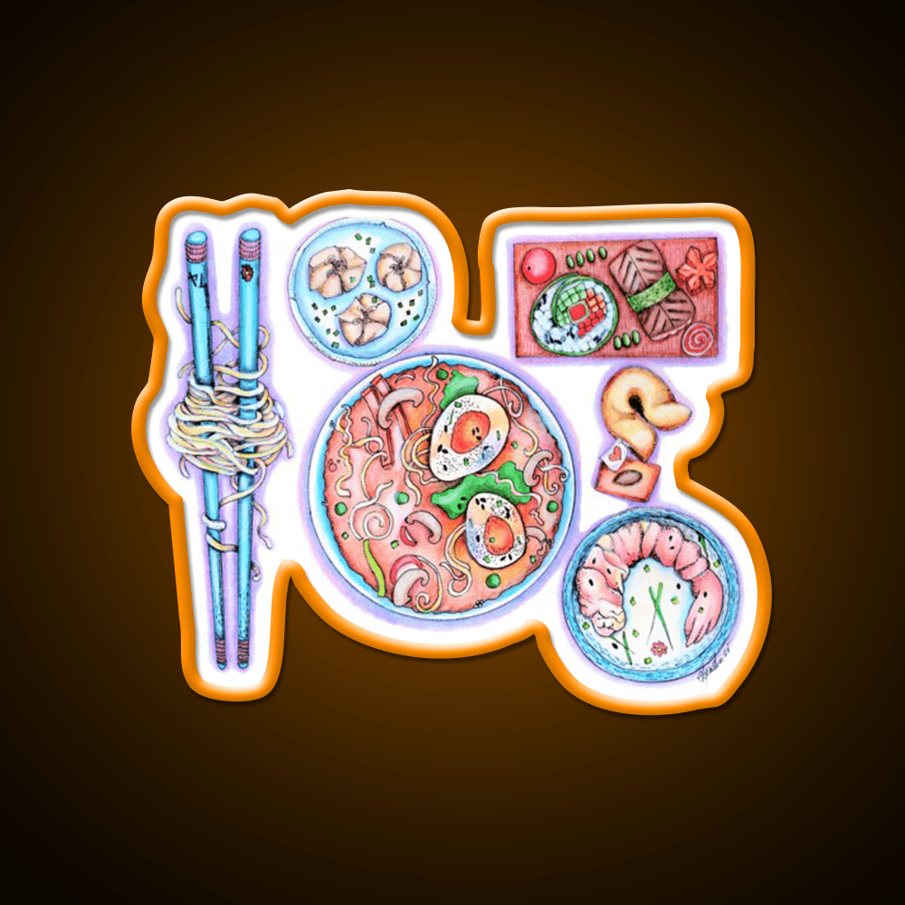 Blue Chopsticks Noodles Led Neon Sign Chinese Food Rgb Color - Shineneon