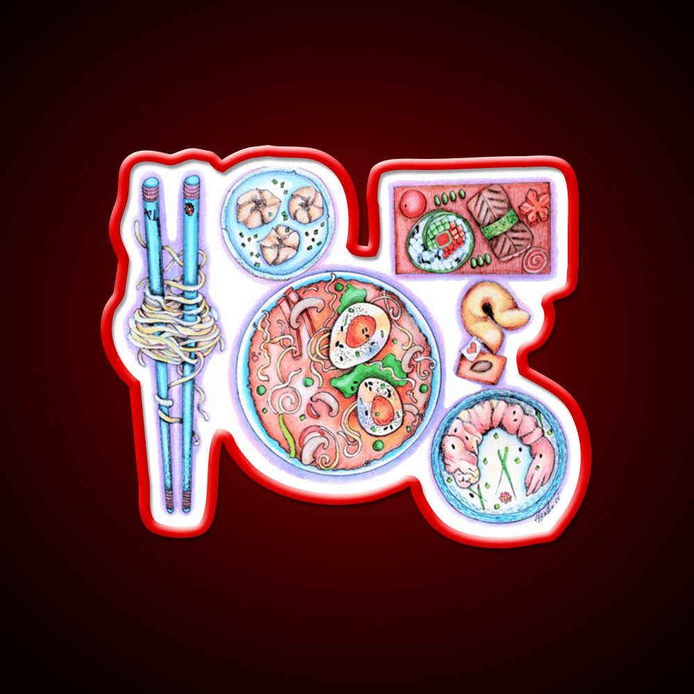 Blue Chopsticks Noodles Led Neon Sign Chinese Food Rgb Color - Shineneon