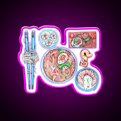 Blue Chopsticks Noodles Led Neon Sign Chinese Food Rgb Color - Shineneon