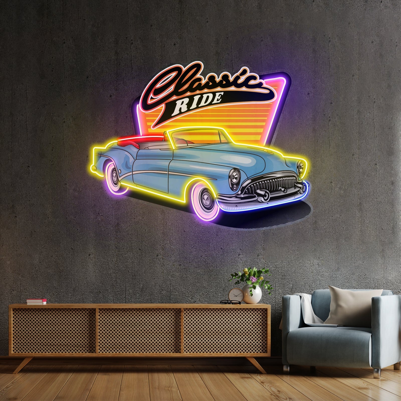 Blue Classic Car Led Neon Sign Light Custom Led Signs - Shineneon