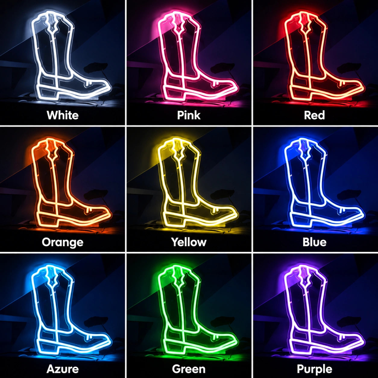 Blue Cowboy Boot Neon Sign LED Neon Sign color grid