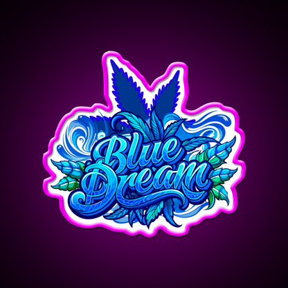 Blue Dream Hemp Inspired Green Leaf Led Neon Sign Rgb Color - Neon sign mounted on wall in room