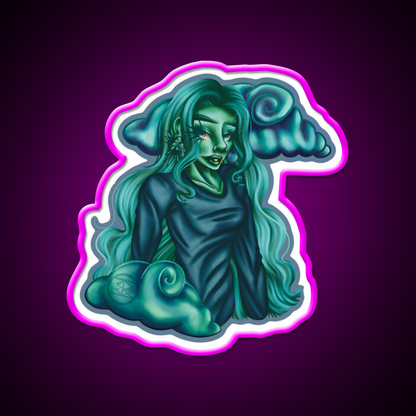 Blue Dream Nymph Hemp Inspired Green Leaf Led Neon Sign Rgb Color - Neon sign mounted on wall in room