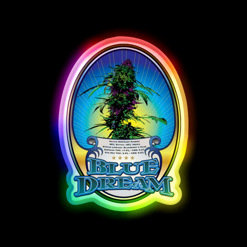 Blue Dream Strain Art Hemp Inspired Green Leaf Led Neon Sign Rgb Color