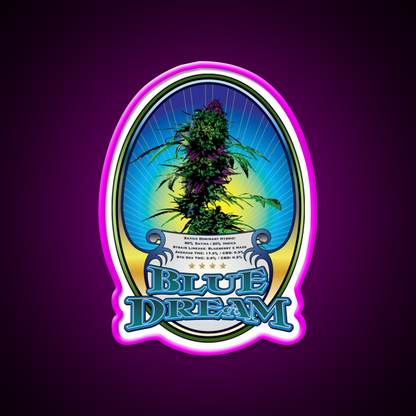 Blue Dream Strain Art Hemp Inspired Green Leaf Led Neon Sign Rgb Color - Neon sign mounted on wall in room