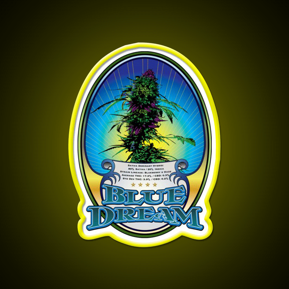 Blue Dream Strain Art Hemp Inspired Green Leaf Led Neon Sign Rgb Color - Custom LED neon sign front view