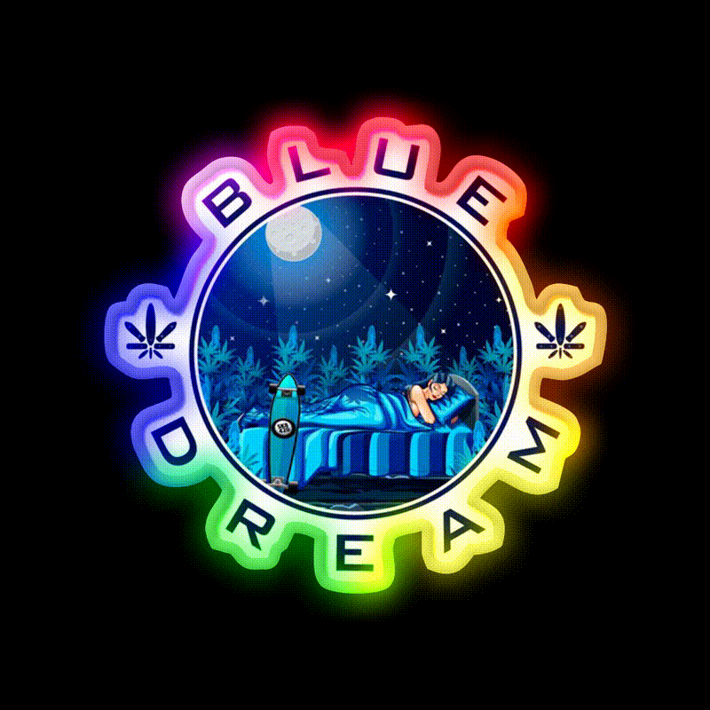 Blue Dream Weed Hemp Inspired Green Leaf Led Neon Sign Rgb Color - LED neon sign close-up detail