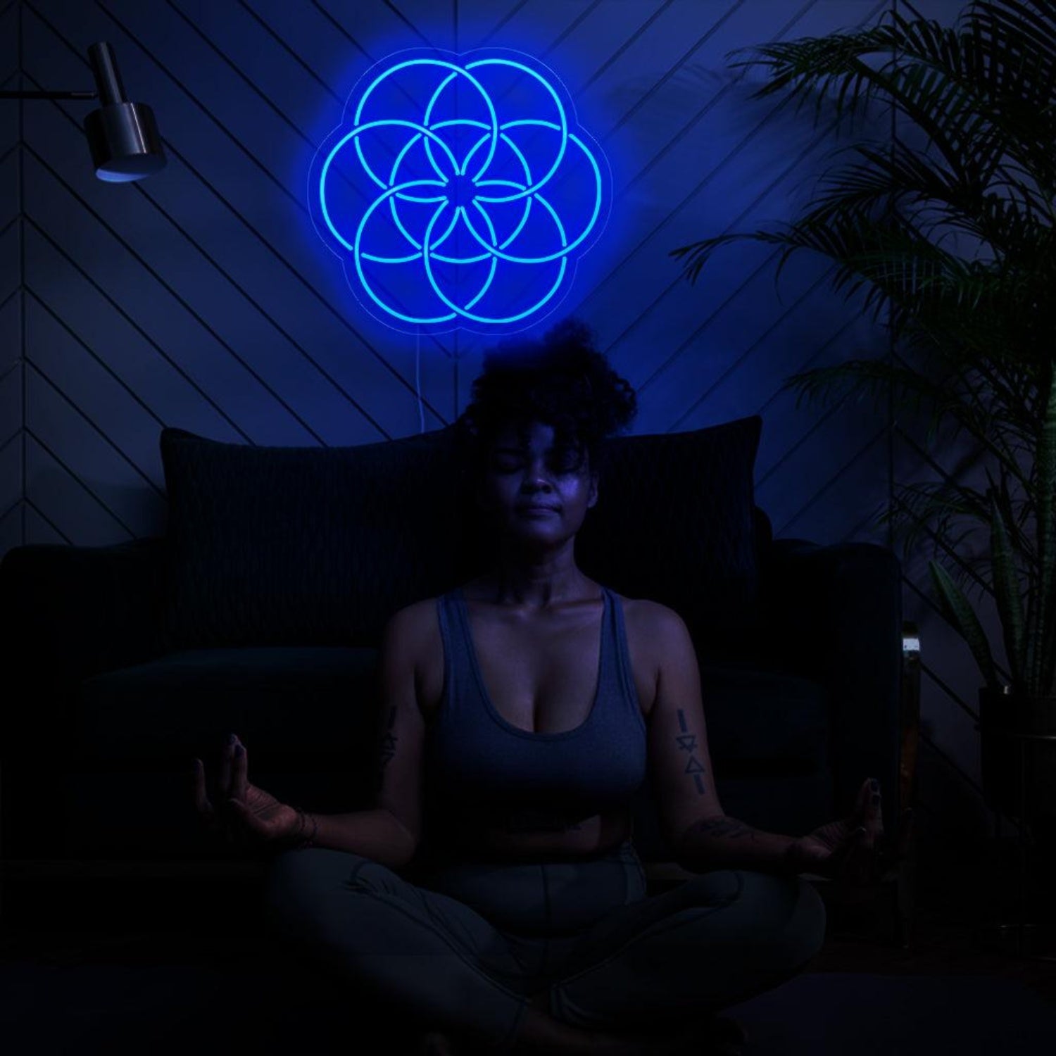Blue Geometric Flower Of Life Led Neon Sign For Modern Meditation Room Decor | Shineneon