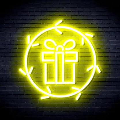 Blue Gift Box Circle Present Led Neon Sign For Christmas Holiday Decor | Shineneon