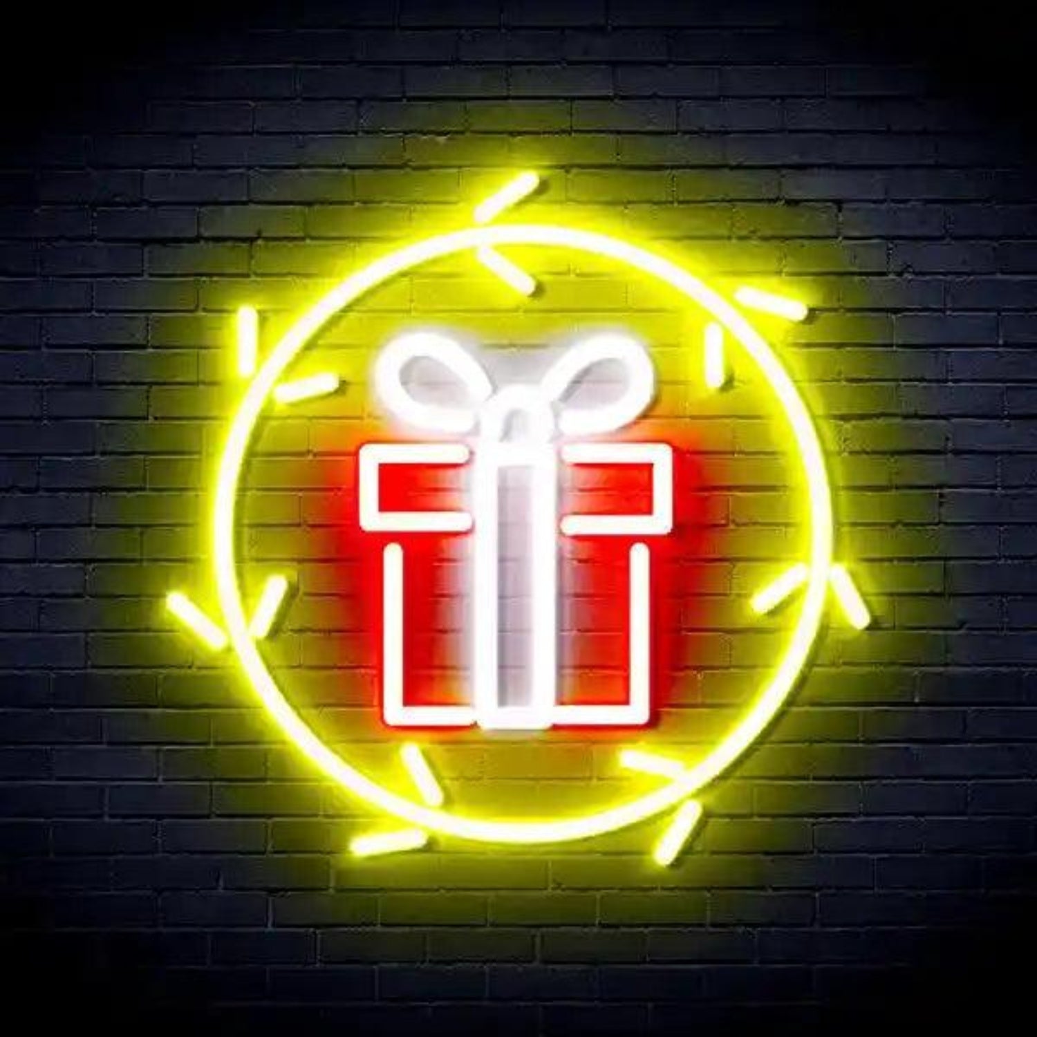 Blue Gift Box Circle Present Led Neon Sign For Christmas Holiday Decor | Shineneon