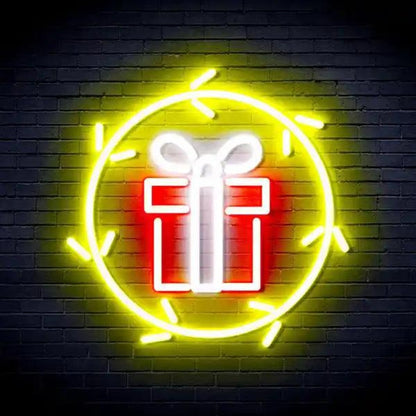 Blue Gift Box Circle Present Led Neon Sign For Christmas Holiday Decor | Shineneon