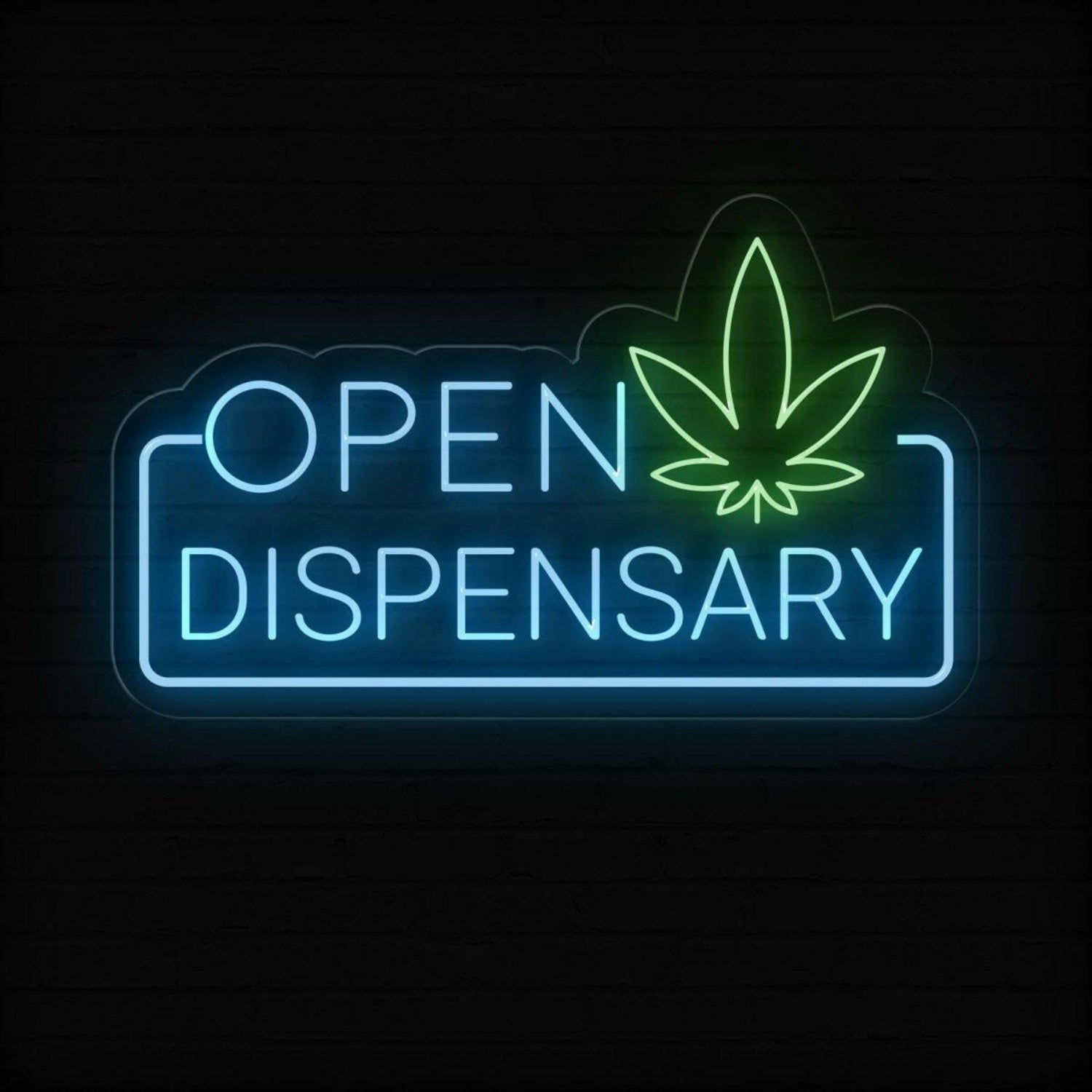 Blue Green Cannabis Leaf Open Dispensary Led Neon Sign For Marijuana Shop | Shineneon