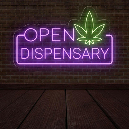 Blue Green Cannabis Leaf Open Dispensary Led Neon Sign For Marijuana Shop | Shineneon