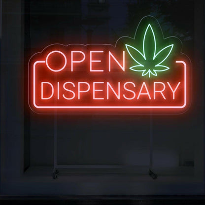 Blue Green Cannabis Leaf Open Dispensary Led Neon Sign For Marijuana Shop | Shineneon