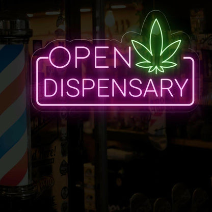 Blue Green Cannabis Leaf Open Dispensary Led Neon Sign For Marijuana Shop | Shineneon
