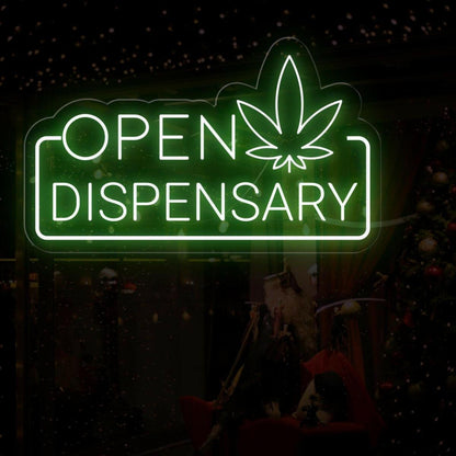 Blue Green Cannabis Leaf Open Dispensary Led Neon Sign For Marijuana Shop | Shineneon