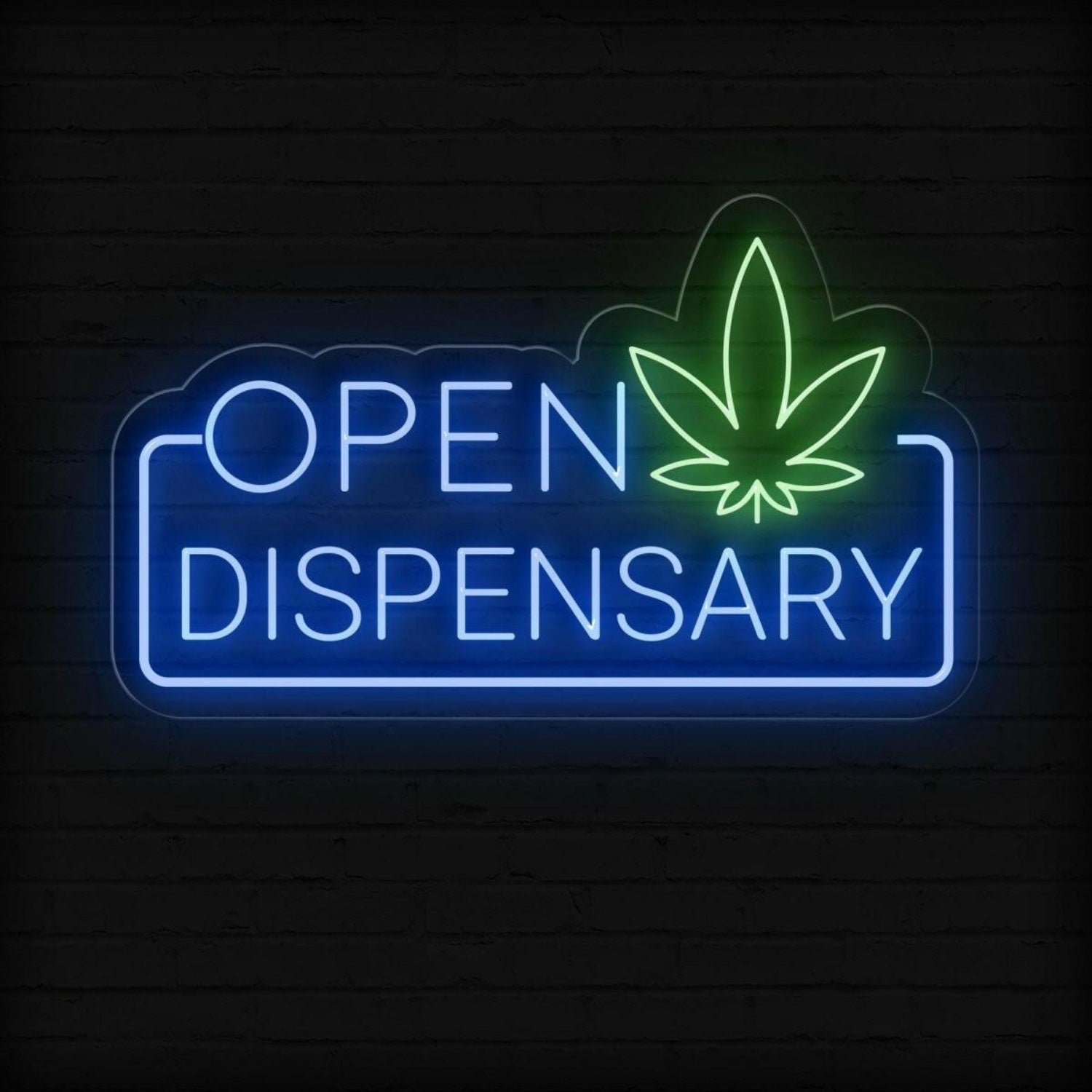 Blue Green Cannabis Leaf Open Dispensary Led Neon Sign For Marijuana Shop | Shineneon