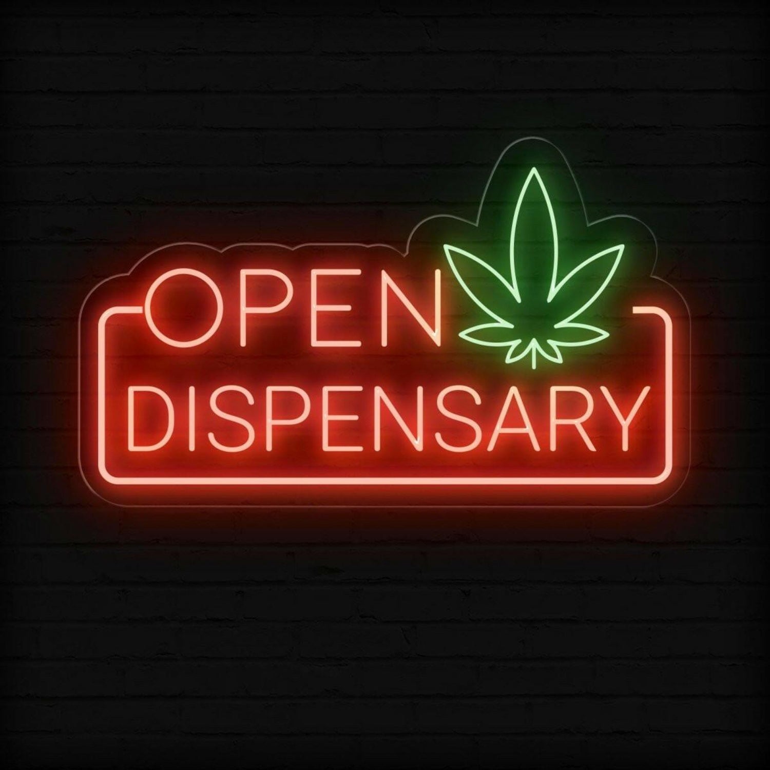 Blue Green Cannabis Leaf Open Dispensary Led Neon Sign For Marijuana Shop | Shineneon