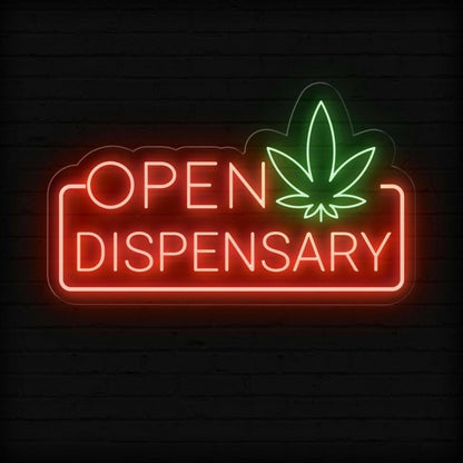 Blue Green Cannabis Leaf Open Dispensary Led Neon Sign For Marijuana Shop | Shineneon