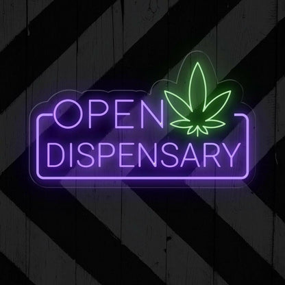 Blue Green Cannabis Leaf Open Dispensary Led Neon Sign For Marijuana Shop | Shineneon