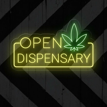 Blue Green Cannabis Leaf Open Dispensary Led Neon Sign For Marijuana Shop | Shineneon