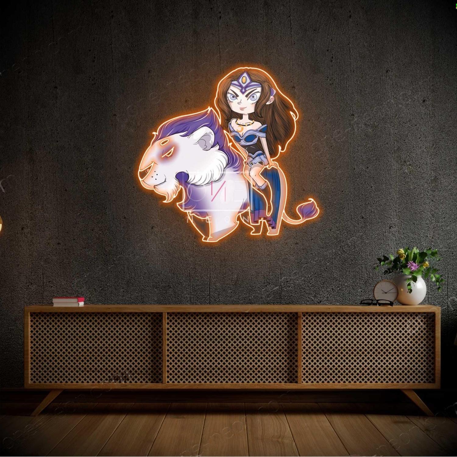 Blue-Green Cartoon Luna On Lion Led Neon Sign For Gaming Room Decor | Shineneon