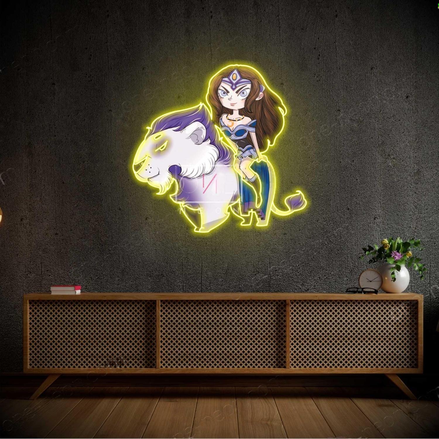 Blue-Green Cartoon Luna On Lion Led Neon Sign For Gaming Room Decor | Shineneon