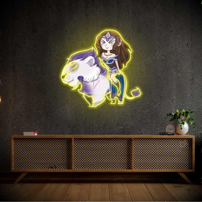 Blue-Green Cartoon Luna On Lion Led Neon Sign For Gaming Room Decor | Shineneon