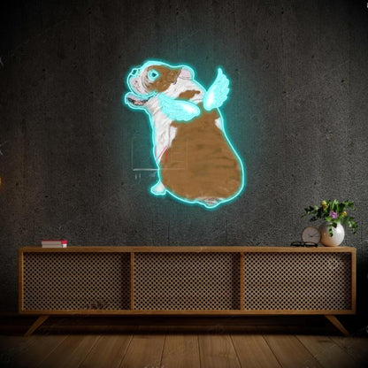 Blue-Green Winged English Bulldog Led Neon Sign For Home Decor | Shineneon
