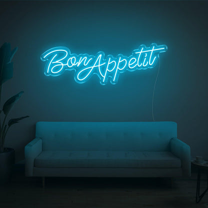 Blue Handwritten Bon Appetit Led Neon Sign For Home Restaurant Decor | Shineneon