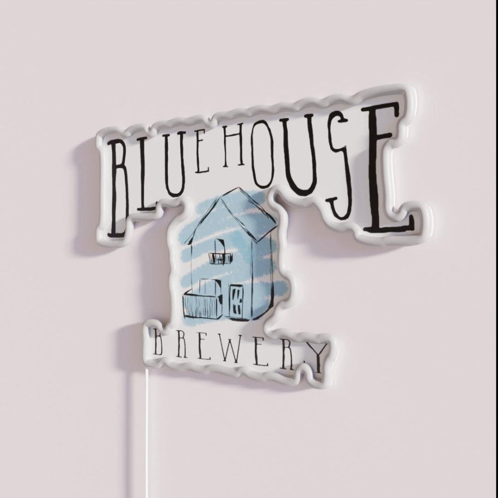 Blue House Brewery Rgb Led Neon Sign - Neon sign mounted on wall in room