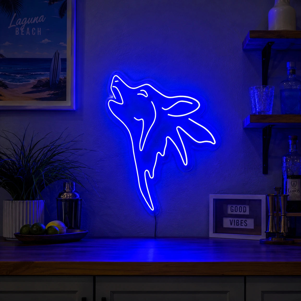 Blue Howling Wolf Neon Sign LED Neon Sign real lifestyle scene