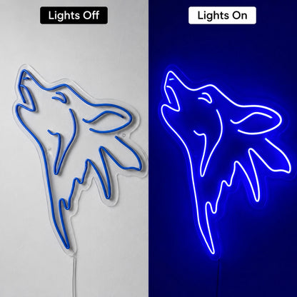 Blue Howling Wolf Neon Sign LED Neon Sign day and night comparison