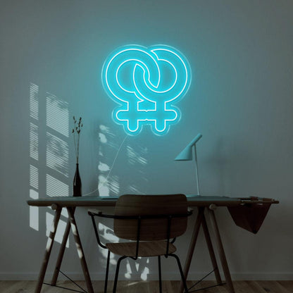 Blue Intertwined Female Symbols Led Neon Sign For Modern Indoor Decor | Shineneon