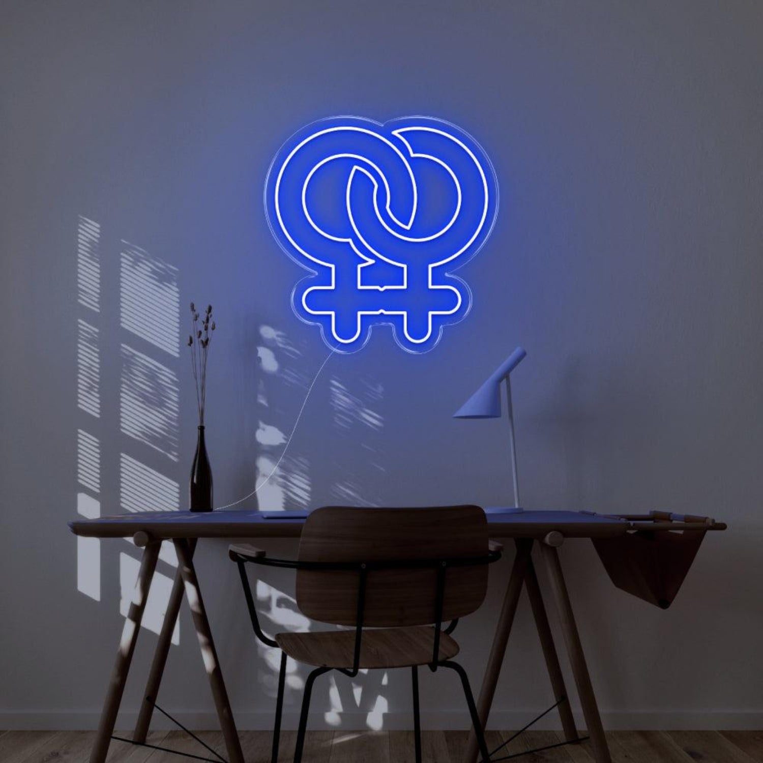 Blue Intertwined Female Symbols Led Neon Sign For Modern Indoor Decor | Shineneon