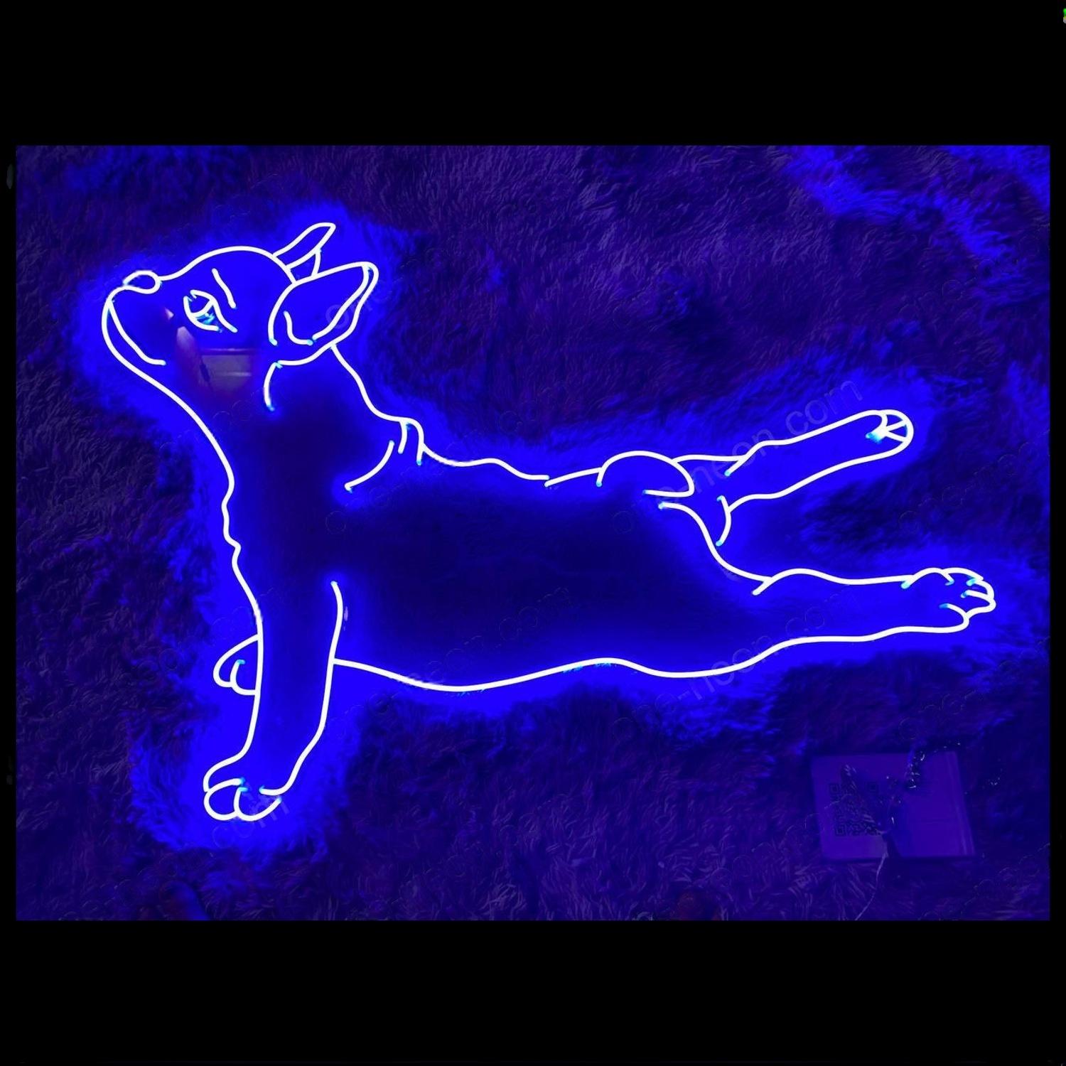 Blue Lying French Bull Dog Led Neon Sign For Home Pet Cafe Decor | Shineneon