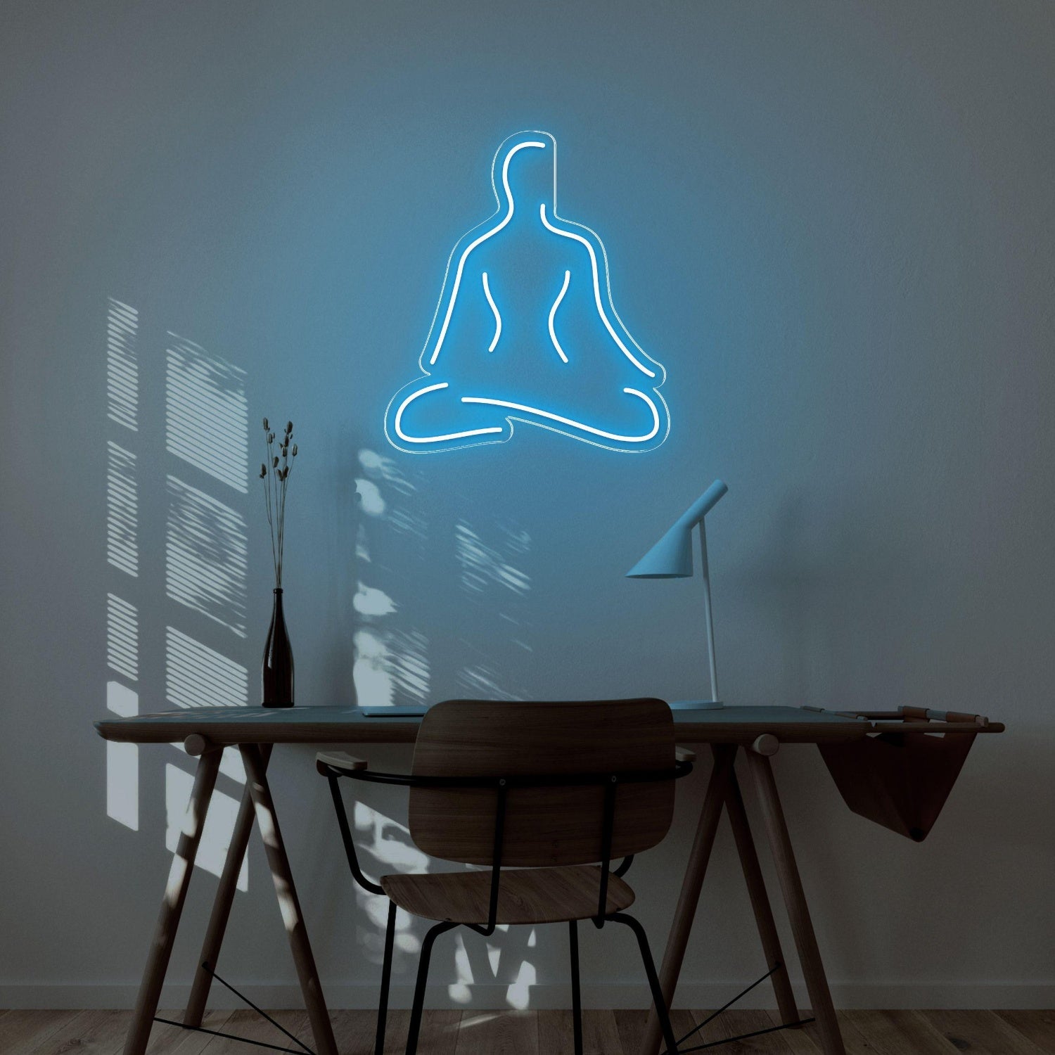 Blue Meditating Silhouette Led Neon Sign For Serene Study Decor | Shineneon