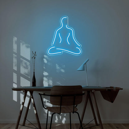 Blue Meditating Silhouette Led Neon Sign For Serene Study Decor | Shineneon